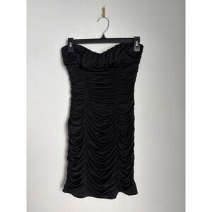 Pompous Girly Black Ruched Strapless Mini Dress Sweetheart Bodycon Small
